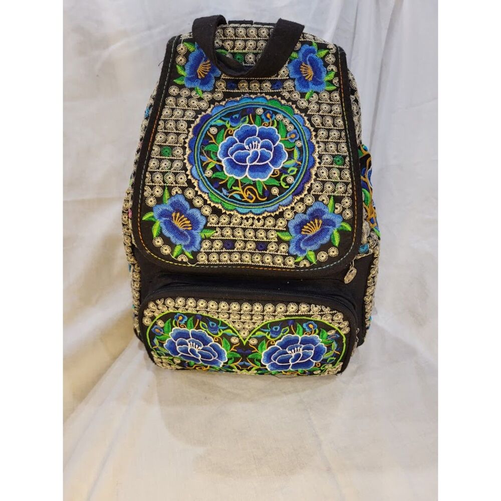 Mexican Artisan Embroidered Floral Medium Backpack / Purse